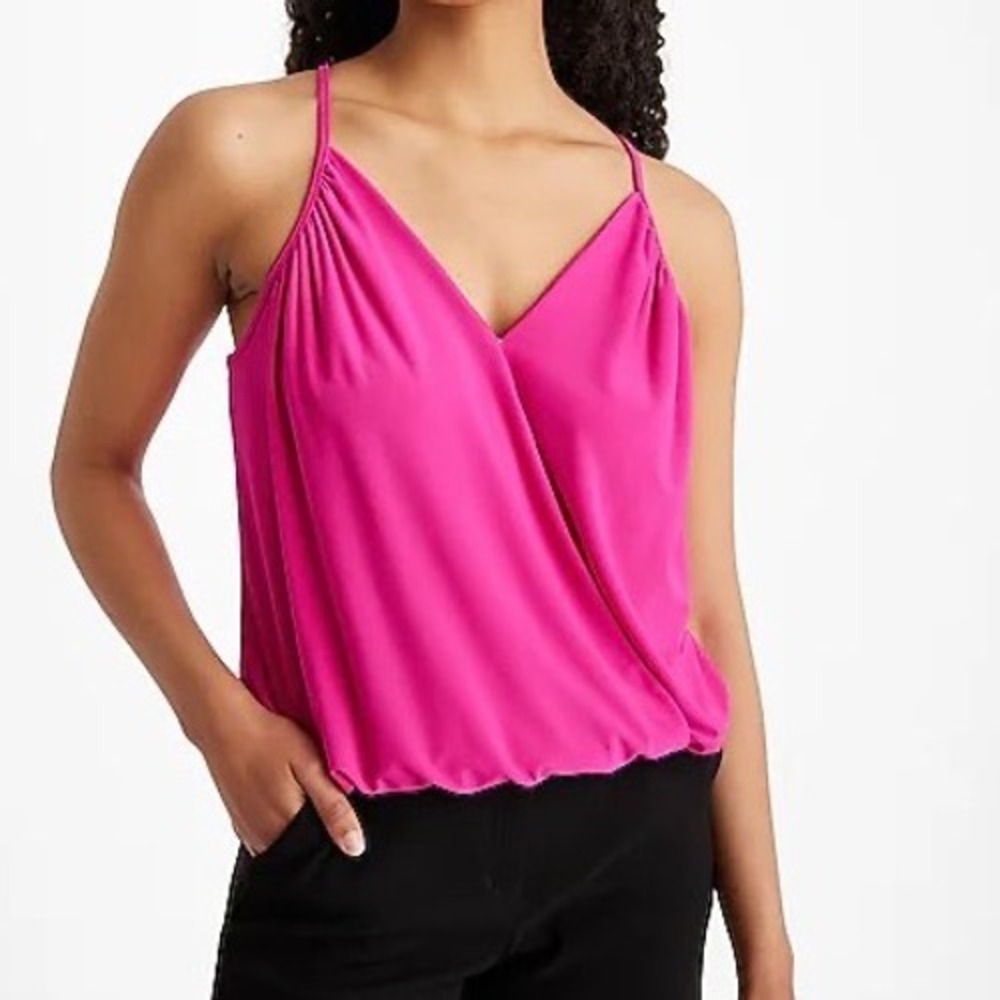 Express Womens Fuchsia Pink Surplice Wrap Bubble Hem Cami Tank Top XS s3